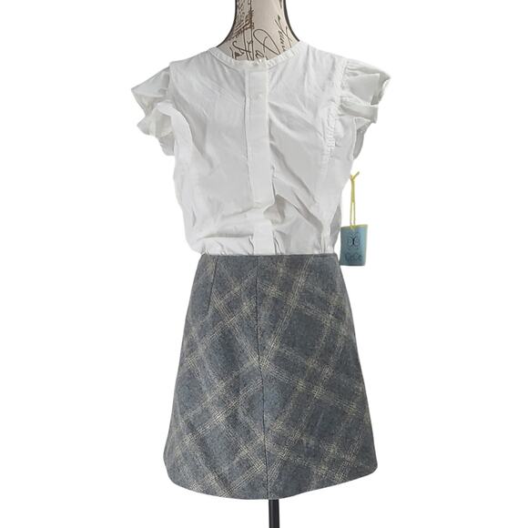 J Crew Women's wool skirt Grey pleated plaid Sz 8 Preppy Academia Twee Y2K vines - Picture 1 of 11